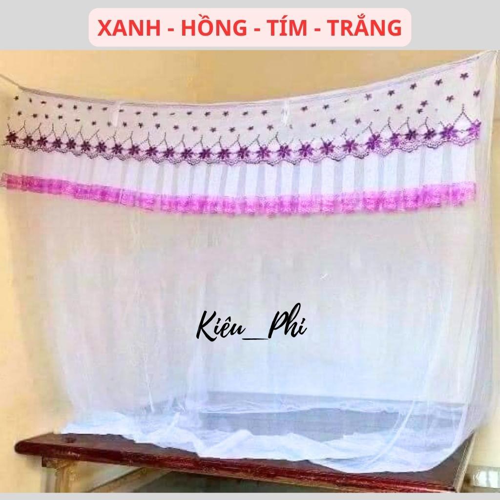 Màn tuyn lanh Thái lạnh có cửa 1m4, 1m6, 1m8, 2m2 người lớn - mùng ngủ mắc dây 4 góc thêu ren Kiều Phi