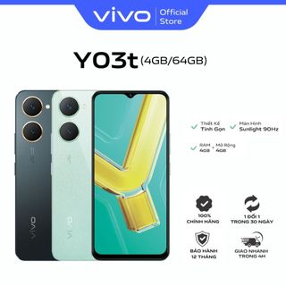 Điện thoại vivo Y03t (4GB+64GB) - Hàng chính hãng - 1 đổi 1 tháng đầu tiên - Bảo hành kỹ thuật 12 tháng