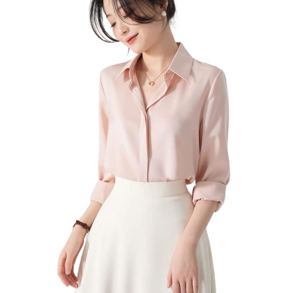 Áo Sơ Mi Lụa Công Sở Nẹp Khuy Dấu Cúc Thanh lịch, Dài Tay Phù Hợp Mặc Đi Làm Nơi Công Sở  CHANMINU A16 | BigBuy360 - bigbuy360.vn