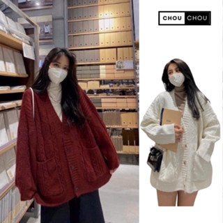 Áo khoác len cardigan nữ dáng dài hàn quốc hotrend Deliz mùa đông dày ấm màu trắng đỏ pastel ChouChou