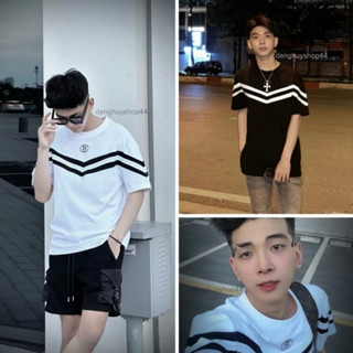 Áo phông nam Thêu logo phối dải ngang siêu đẹp- Áo thun Thêu  logo chất cotton cao cấp 20224