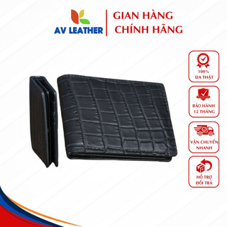 Ví nam bóp da bò thật 100% thương hiệu av leather dập vân cá