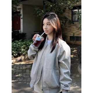 [Hình thật-Sẵn ship] Áo khoác Bomber Varsity da nữ dáng rộng màu Xám Trắng Vintage 2 lớp dày dặn đứng form Lilis Room