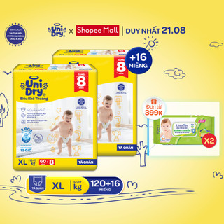 [HỎA TỐC] Combo 2 Tã quần UniDry Siêu khô thoáng gói Super Jumbo mới size M76/L68/XL60/XXL + 8 miếng54
