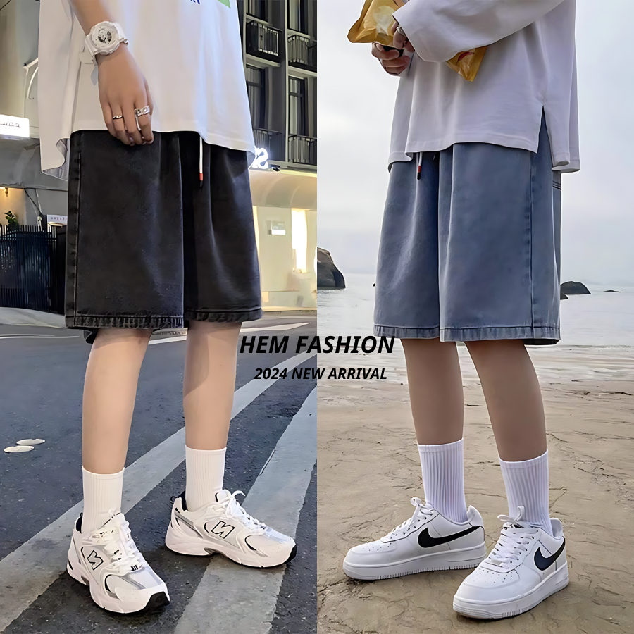 [FORM RỘNG 1 SZ] Quần short jean ống rộng Hem fashion,quần bò lửng nam nữ cạp chun, chất denim mềm mại style Hàn Quốc