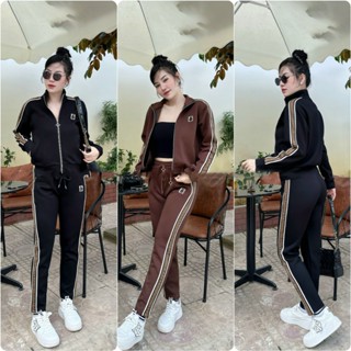 [Hàng loại đẹp] Set bộ nỉ tăm viền sọc áo bo gấu , quần xuông mặc thu đông [M11] _quần áo huyền anh