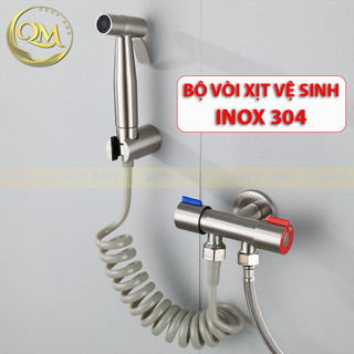 Bộ vòi xịt vệ sinh kèm van nước 2 cổng xả sus 304 cao cấp, bộ van xả 2 đầu sus 304 dùng chia 2 đường nước