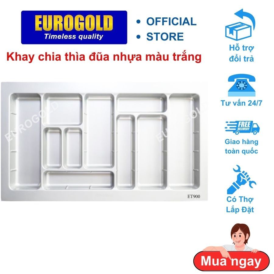 Khay chia thìa dĩa nhựa màu trắng sữa ETW Eurogold, Khay chia đũa thìa dao kéo cao câp