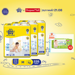 [HỎA TỐC] Combo 3 Tã dán UniDry Siêu khô thoáng gói Super Jumbo mới size M76/L68/XL62