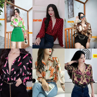 Áo sơ mi nữ lụa hoạ tiết cao cấp,form dài dấu quần phong cách hàn quốcs