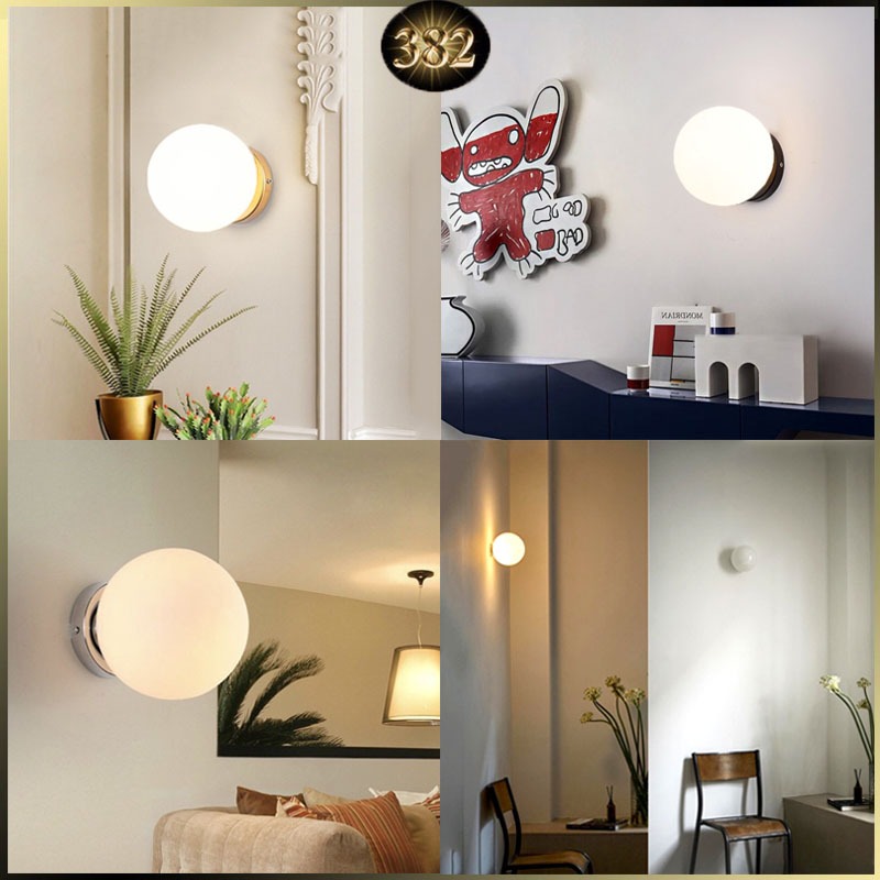 Đèn Cầu Thang Gắn Tường Phòng Ngủ Trang Trí Chao Thủy Tinh Trắng D120~150Mm