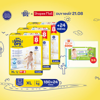 [HỎA TỐC] Combo 3 Tã quần UniDry Siêu khô thoáng gói Super Jumbo mới size M76/L68/XL60/XXL54 + 8 miếng