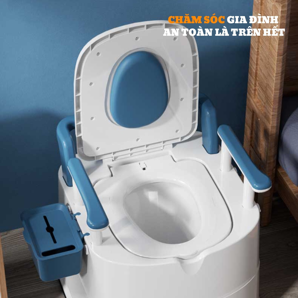 Bồn cầu di động có tay vịn cho người già bà bầu.Bô cho người già đi vệ sinh tại giường.Toilet di độn