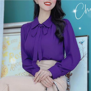 Áo sơ mi tay dài cổ nơ nút bọc Basic CHUU A9001.5063