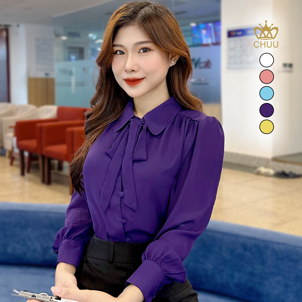Áo sơ mi tay dài cổ nơ nút bọc Basic CHUU A9001.5063