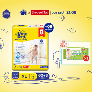 [HỎA TỐC] Tã quần UniDry Siêu khô thoáng gói Super Jumbo mới size M76/L68/XL60/XXL54+ 8 miếng