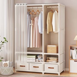 Tủ quần áo 2 buồng 6 ngăn họa tiết 3D bằng vải khung inox cao cấp tủ treo đựng quần áo vải sinh viên