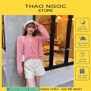 Áo len lông thỏ nữ croptop tay dài 3 nút tim đính đá hàng nhập! (có sẵn, hình thật) THẢO NGỌC STORE