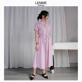 Đầm sơ mi dáng dài cổ Danton tay ngắn sọc dọc ( by Lemme)