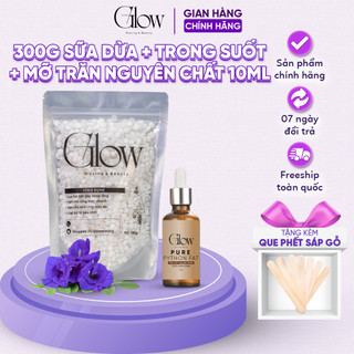  Combo 300Gr Sáp Wax Lông Premium Sữa Dừa Mix Trong Suốt GLOW WAXING + Mỡ Trăn Nguyên Chất 100% 10ml 