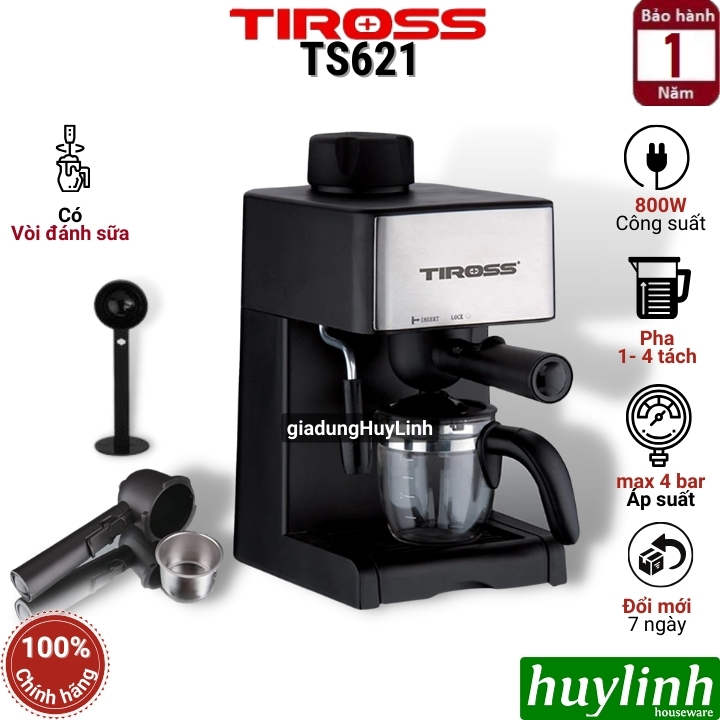 Máy pha cà phê Espresso Tiross TS621 - Max 4 bar - 800W