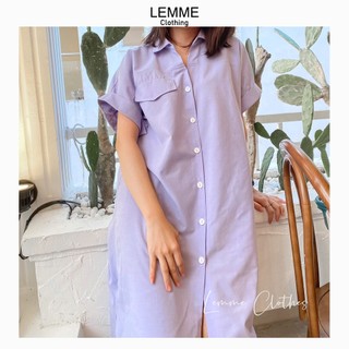 Đầm sơ mi tay ngắn fom rộng xẻ tà