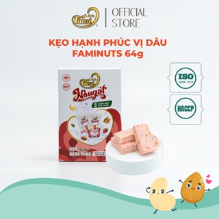 Kẹo Nougat Kẹo ít ngọt Hộp 64g - FAMINUTS 5 Loại Hạt Vị Dâu Thơm Ngon