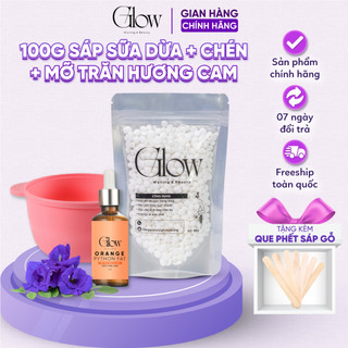 Combo 100gr sáp dừa cao cấp siêu bám lông glowwaxing + chén silicon nấu sáp + mỡ trăn hương cam 10ml che tên