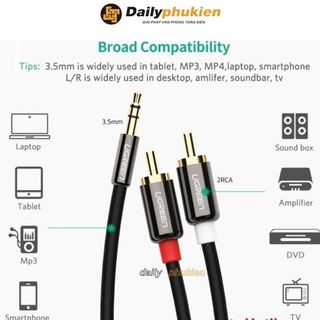 Dây loa 3.5mm sang 2 đầu hoa sen 1.5m chính hãng UGREEN , cáp loa từ điện thoại tivi máy tính sang loa