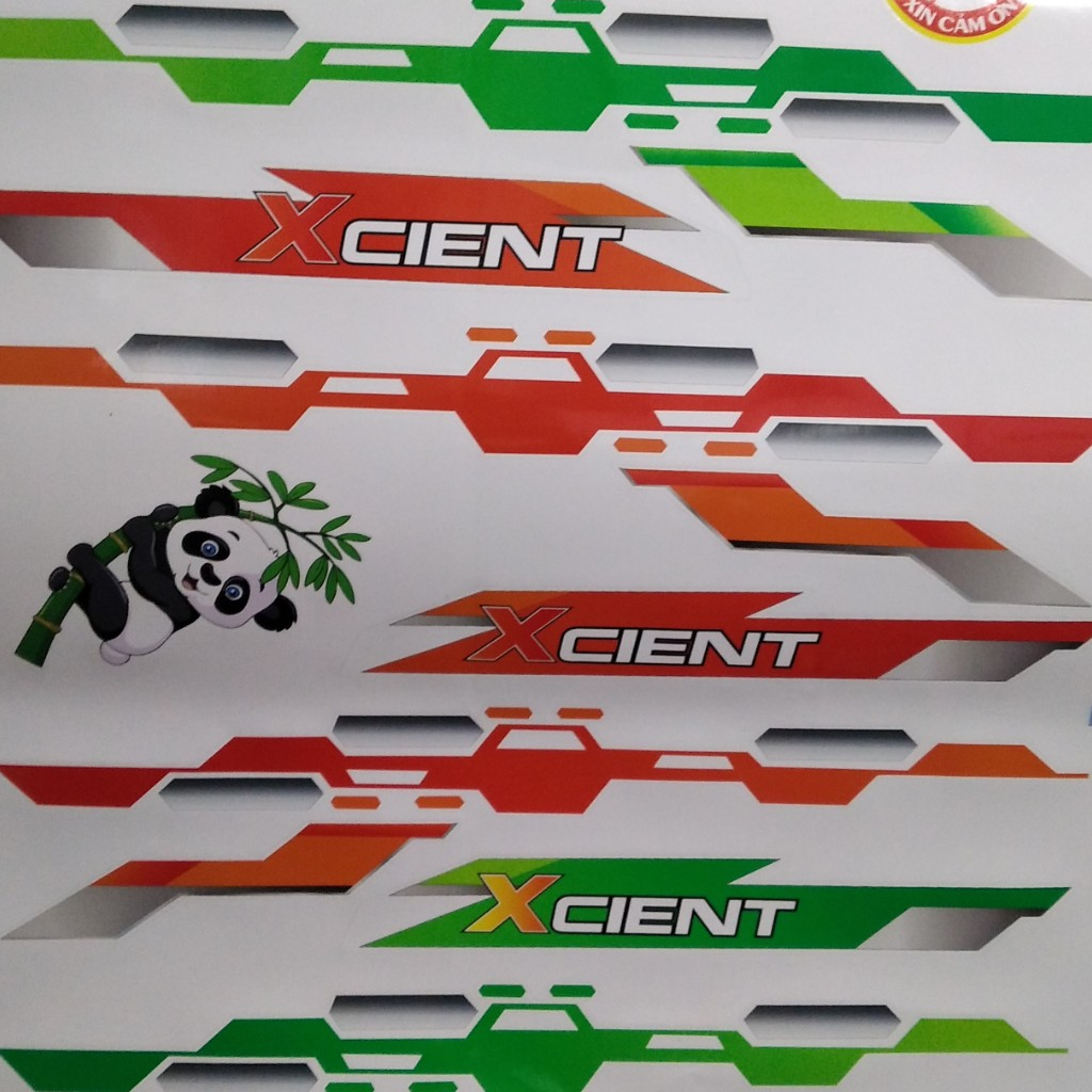 Tem Xcient trang trí cánh cửa xe tải. Tem decal Xcient xanh, đỏ dán xe tải. Tem xe tải Xcient dán cá