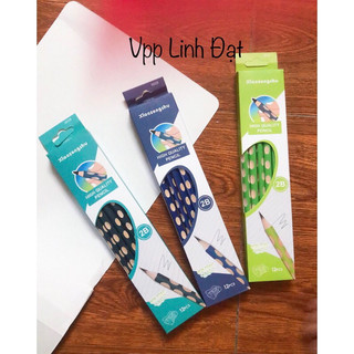Hộp 12chiếc bút chì định vị tay cầm 6022A có tẩy, chì gỗ định vị 2B có tẩy tặng gọt chì, bút chì tập viết có định vị