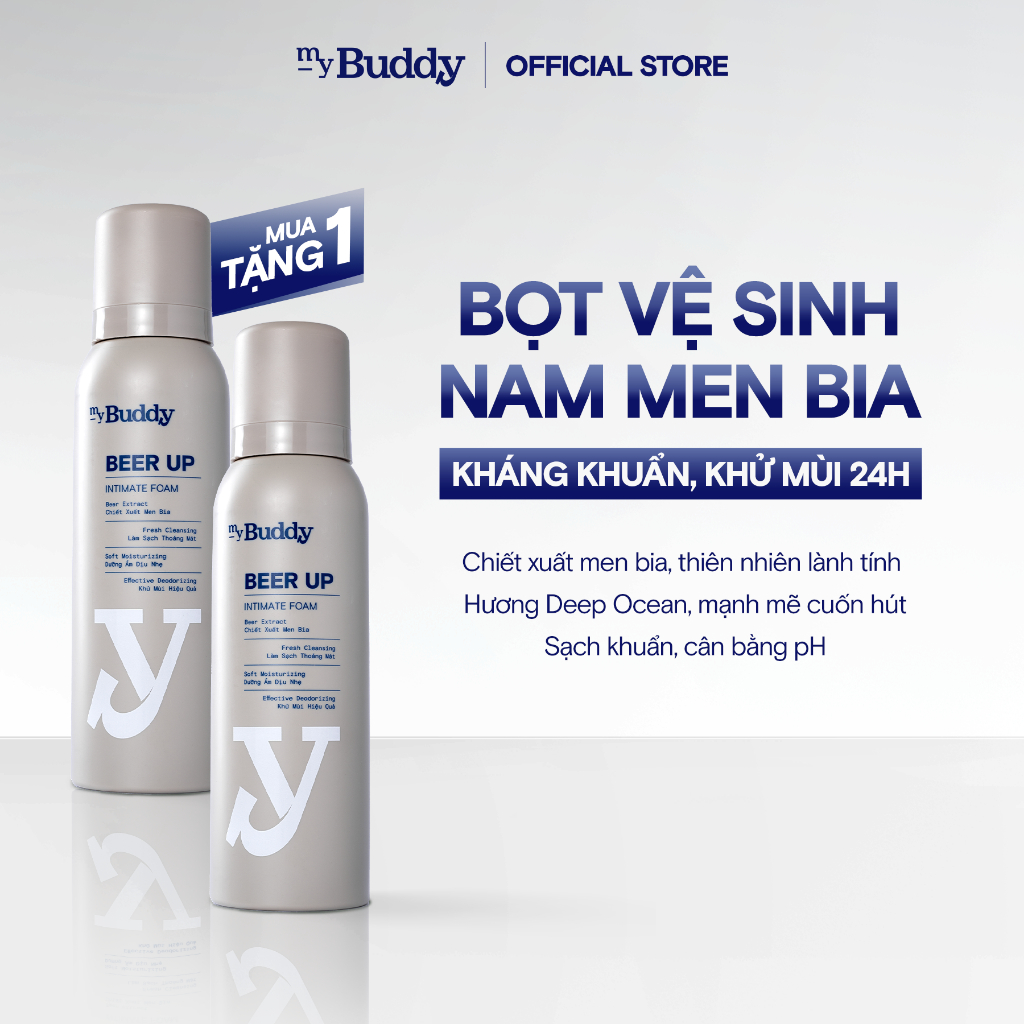 [Mua 1 Tặng 1] Bọt Vệ Sinh Nam Men Bia myBuddy Kháng Khuẩn, Khử Mùi 24h, Dung Dịch Vệ Sinh Nam Dạng Bọt myBuddy 150ml