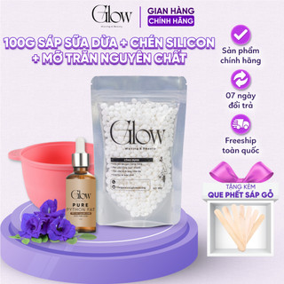 Combo 100gr sáp dừa cao cấp siêu bám lông glowwaxing + chén silicon nấu sáp + mỡ trăn nguyên chất 100% tặng que che tên