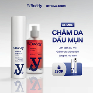 Combo làm sạch, giảm mụn, mờ thâm mybuddy bột rửa mặt 30ml, serum huyết rồng 50ml