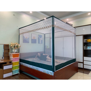 Màn mùng khung không khoan tường Kiều Phi - màn khung vuông inox 1m4, 1m6, 1m8, 2m2 xếp gọn cao cấp 2023