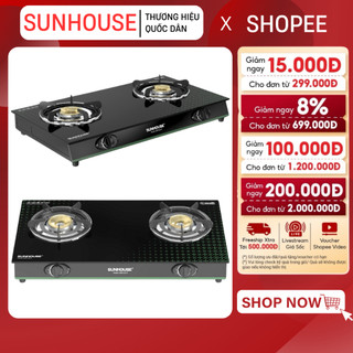 Bếp gas đôi mặt kính cường lực sunhouse shb2106 | shb2022 - tiết kiệm gas, bảo hành 12 tháng