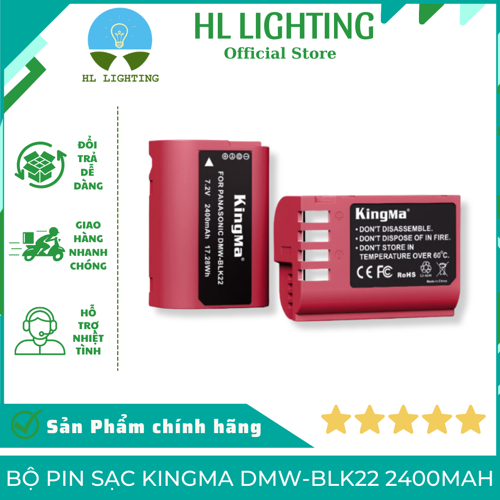 Bộ Pin Sạc KingMa DMW-BLK22 2400mAh Cho Máy Ảnh Lumix GH5 GH6 GH7 - HL Lighting - Hiệu Suất Vượt Trộ