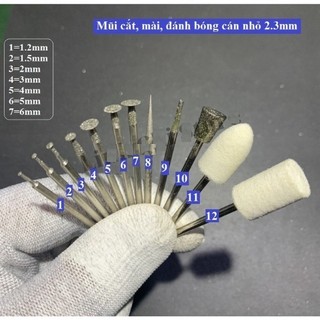 Mũi cắt, mài, đầu len đánh bóng cho các máy mài mini, máy mài nhỏ cán 2.35mm