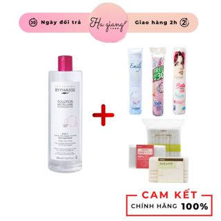 Nước tẩy trang Byphasse 500ml và bông tẩy trang ipek, bông miniso, bông emily
