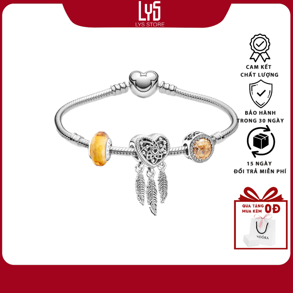 Vòng Tay Lys Mix Charm chủ đề tình yêu, phong thủy màu vàng Fullbox - Vòng tay charm S925 cao cấp 50