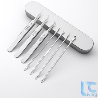 Bộ Nhíp Và Dụng Cụ Nặn Mụn Living C, Nhíp Nặn Mụn Bằng Thép Không Gỉ Làm Sạch Da Mặt