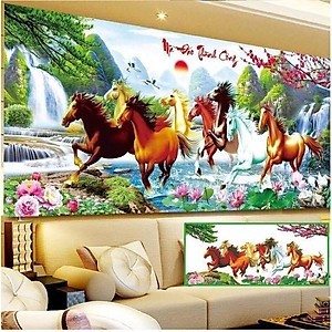 Tranh đính đá mã đáo thành công Kt:200x85cm,160x70cm. Tranh gắn đá chưa gắn.