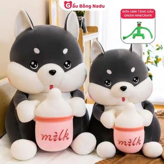 Gấu bông sói xám ôm bình sữa đáng yêu vải nhung miniso mềm mịn cao cấp đủ kích thước
