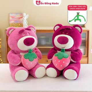 Gấu dâu lotso ngồi ôm quả dâu mềm mịn dễ thương