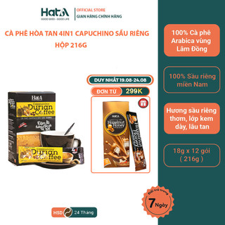 Cà phê hòa tan Cappuccino sầu riêng tự nhiên 4n1 Hạt A Cafe 216gr/12 gói - Freeshipxtra