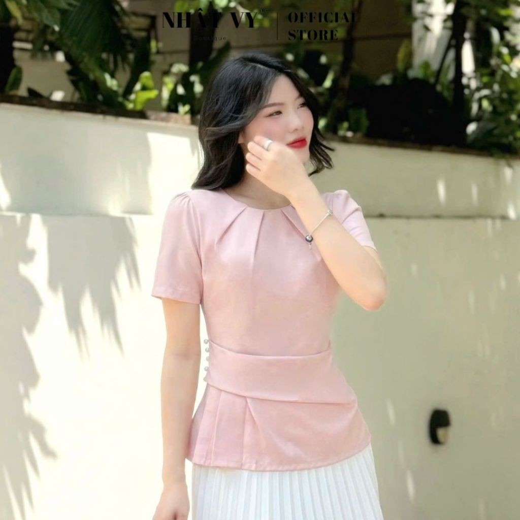  Áo peplum Nhật Vy cổ tròn nhún eo cách điệu chất lụa phù hợp công sở dạo phố thanh lịch - D3089 
