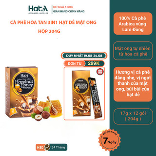 Cà Phê Hòa Tan Hạt Arabica Nguyên Chất Hương Vị Hạt Dẻ Mật Ong 1 Hộp 12 Gói 204g