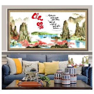 Tranh thêu cha mẹ KT:125x60cm,tranh chưa thêu.Tặng kéo và xỏ chỉ.