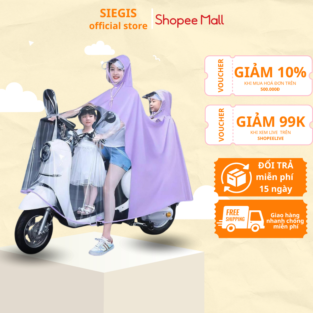 Áo Mưa Trong Suốt 2 Đầu Bảo Vệ Toàn Diện Phong Cách Mới Chống Trượt An Toàn Cho Mẹ Và Bé ( Chính Hãng )