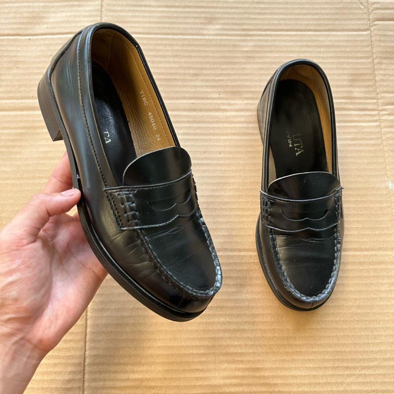 Giày Penny Loafer Nữ Hiệu Haruta Size 38 Màu Đen Made In Japan 2hand